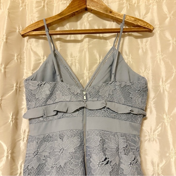 Bardot Vienna Dusty Blue Lace Midi Dress Spaghetti Strap Ruffle Crochet Lace - Picture 8 of 14